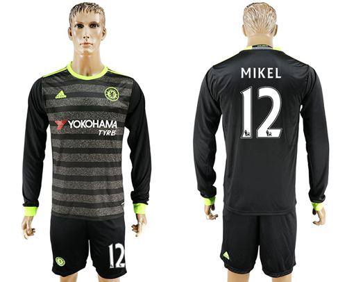 Chelsea #12 Mikel Sec Away Long Sleeves Soccer Club Jersey